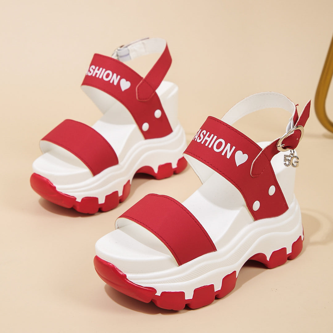 Damen modische Plateau-Sandalen mit verstellbarem Riemen und rutschfester Sohle EB