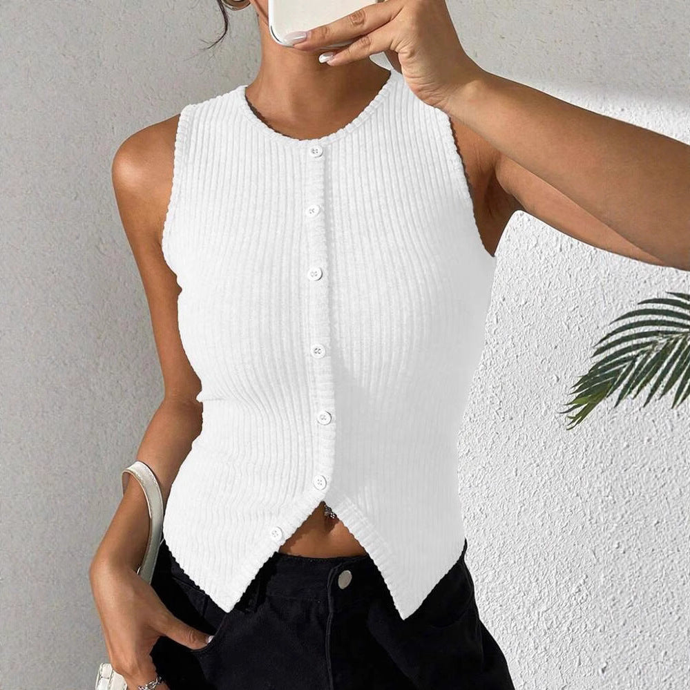 Damen Rippstrick Top mit Knopfleiste und schmalem Schnitt EB