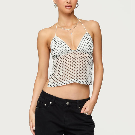 Damen Transparente Bluse mit Punktmuster und dehnten Trägern EB