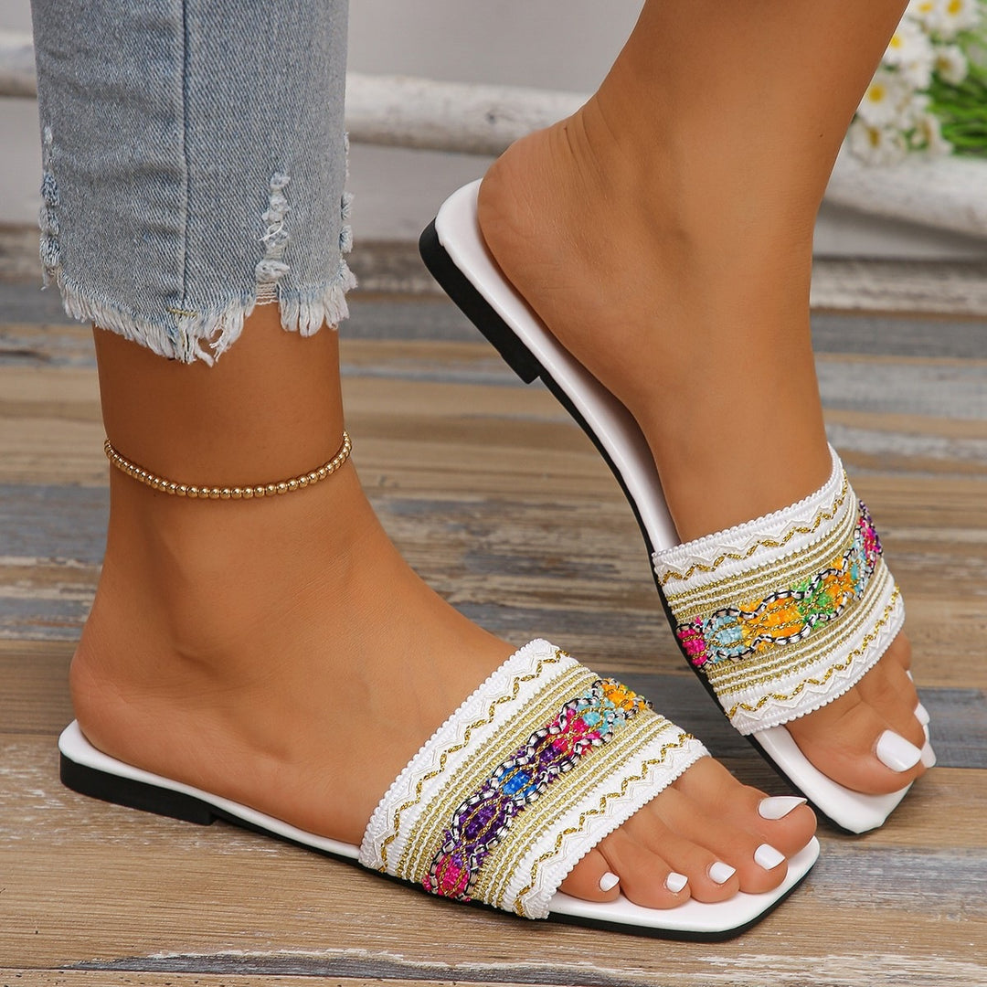 Damen modische Slides mit floralem Dekor EB