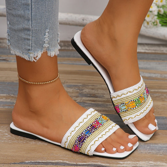 Damen modische Slides mit floralem Dekor EB