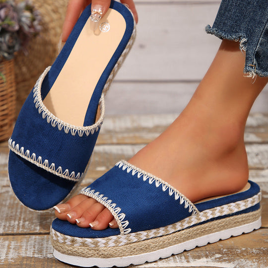 Damen Espadrille-Slipper mit geflochtenem Absatz EB