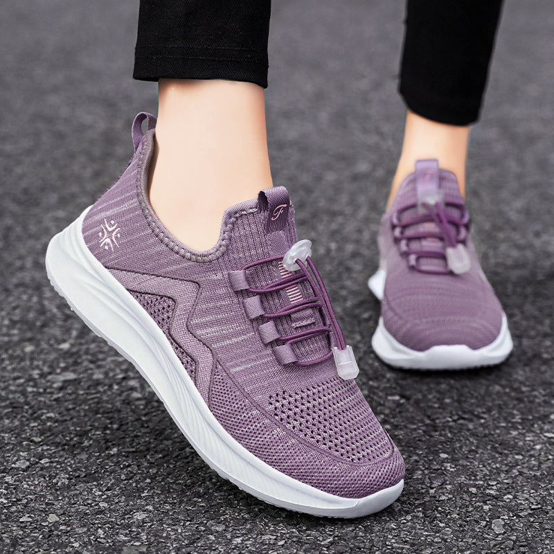 Damen nan gestrickte Slip-On-Sneaker mit elastischer Schnürung, gepolsterter Innenfütterung und dämpfender Profilsohle EB