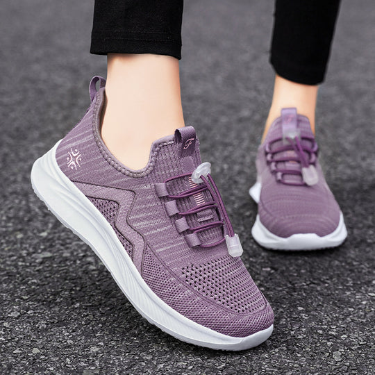 Damen nan gestrickte Slip-On-Sneaker mit elastischer Schnürung, gepolsterter Innenfütterung und dämpfender Profilsohle EB
