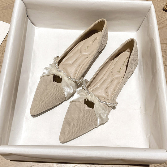Damen elegante Ballerinas mit luxuriösem Schleifen- und Perlenakzent EB