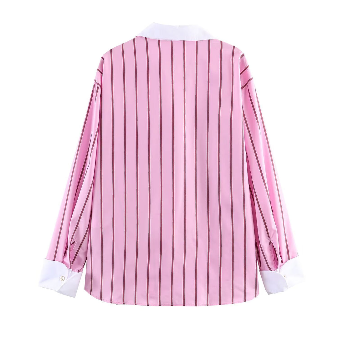 Damen nan oversized Hemd mit Kontrastkragen und Manschetten EB