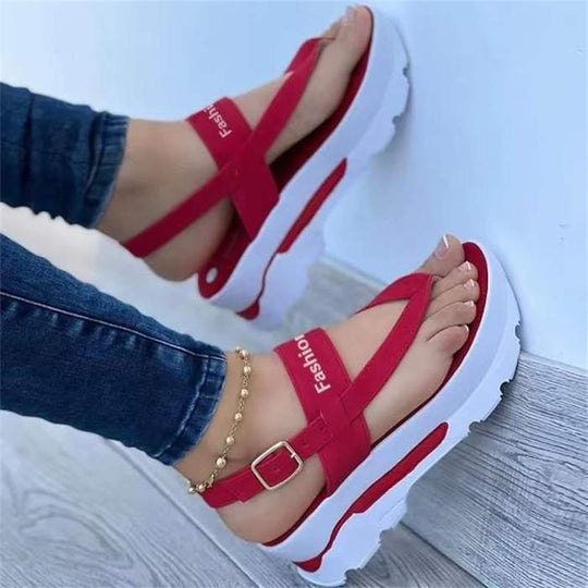 Damen Trendige Plateau-Sandalen mit verstellbarem Riemendesign EB
