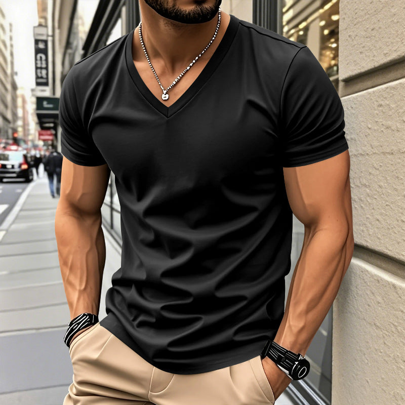 Herren V-Ausschnitt T-Shirt aus atmungsaktiver und schnelltrocknender Baumwolle EB
