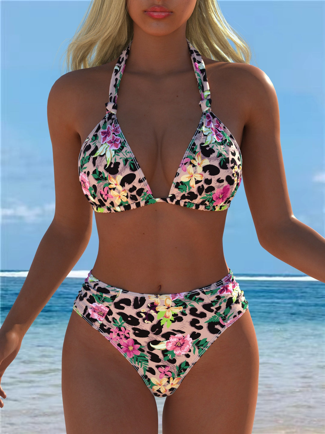 Damen Triangel-Bikini mit hohem Bund und patriotischem Sternen-Muster EB