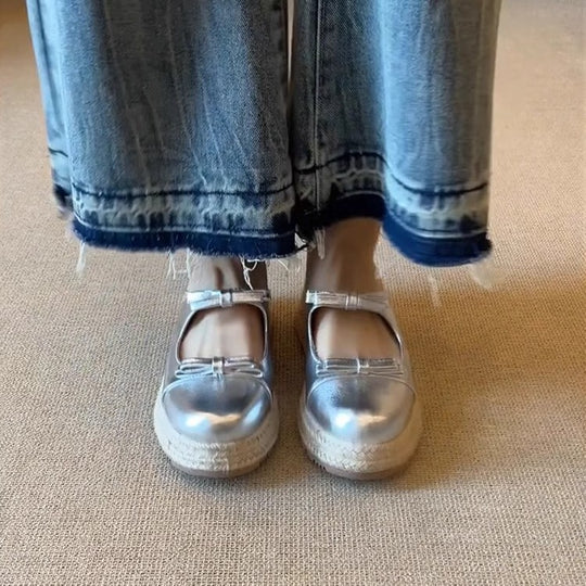 Damen komfortable Espadrilles-Pantoletten mit Schleifen-Applikation EB