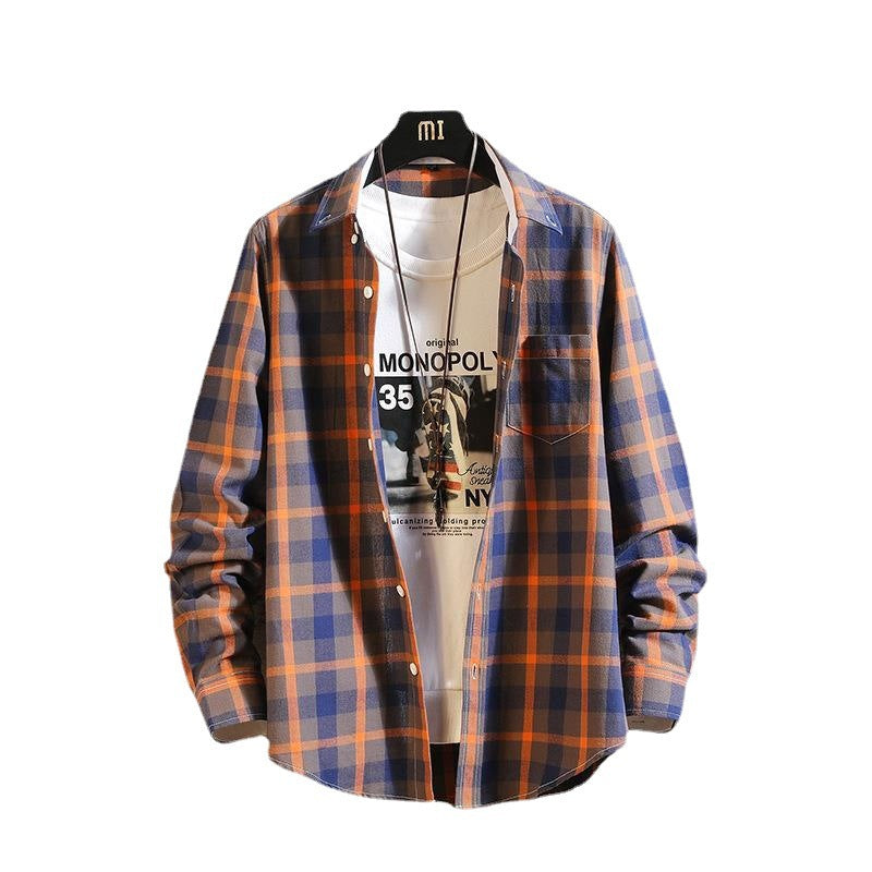 Herren nan lässiges kariertes Baumwoll-Flanellhemd mit Button-Down-Kragen, Brusttasche und abgerundetem Saum EB
