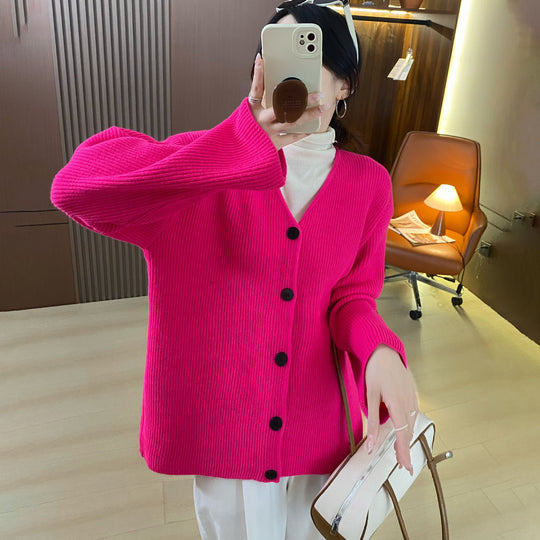 Damen Grob gestrickter Cardigan mit überschnittenen Schultern und Knopfverschluss EB