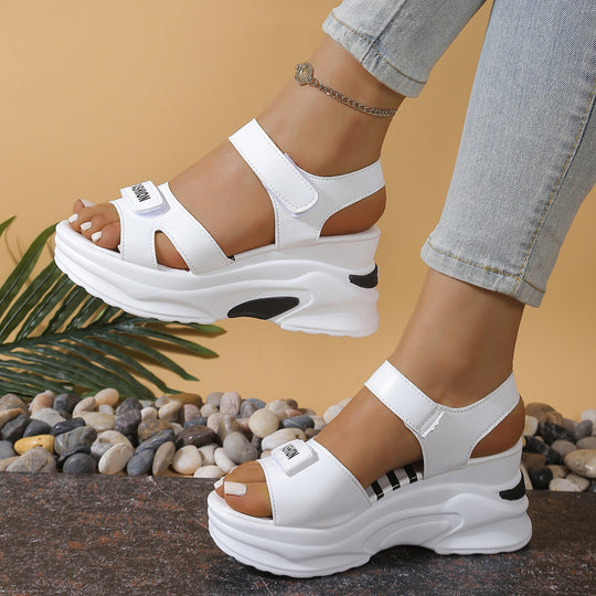 Damen modische Wedge-Sandalen mit elastischem Riemendesign und komfortabler Dämpfung EB