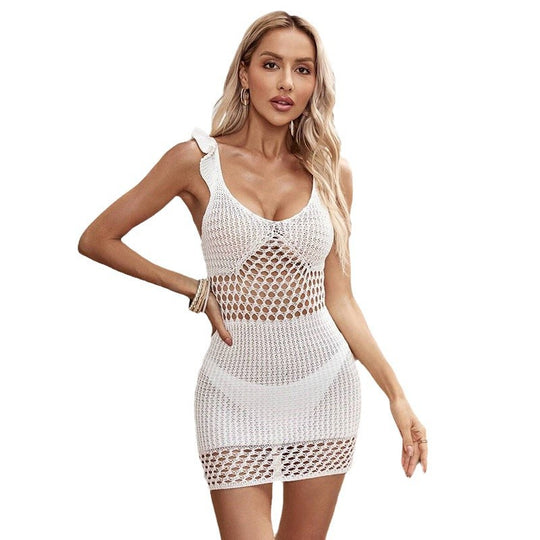Damen gehäkeltes Strandkleid mit einzigartiger Netzstruktur EB