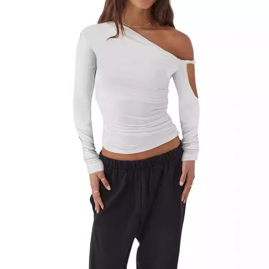 Damen Elegante asymmetrische Bluse mit langen Ärmeln und Raffung EB