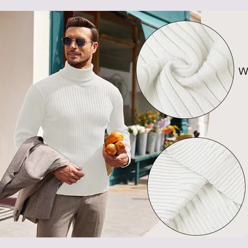 Herren nan gerippter Feinstrick-Rollkragenpullover Slim Fit EB