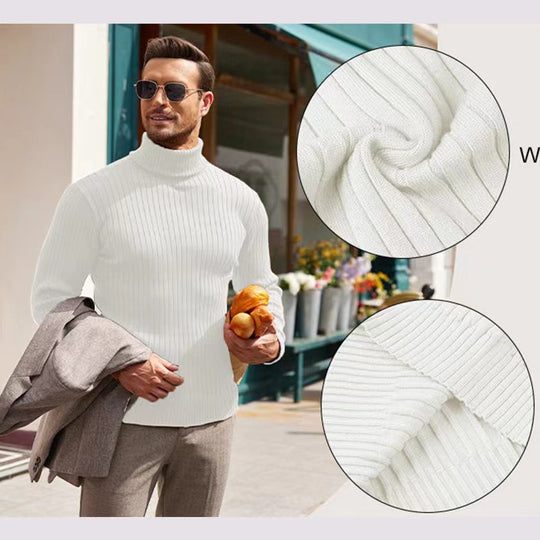 Herren nan gerippter Feinstrick-Rollkragenpullover Slim Fit EB