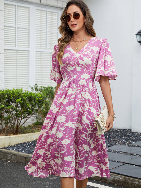 Damen Midi-Kleid mit voluminösen Ärmeln EB