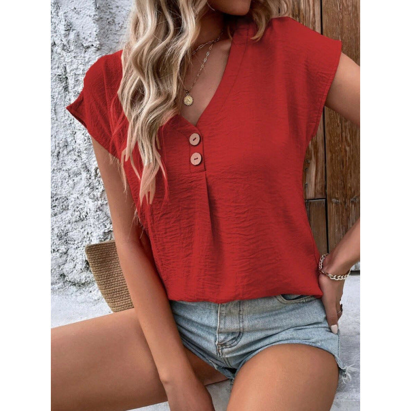 Damen trendiges V-Pullover mit Knopfdetails EB
