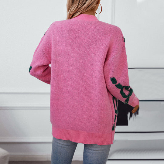 Damen oversized Strickjacke mit auffälligem Design und Knöpfen EB
