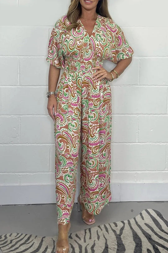 Damen Fließendes Jumpsuit mit elegantem Paisleymuster und Taillierung EB