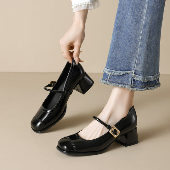 Damen elegante Mary-Jane Schuhe mit komfortablem Blockabsatz EB