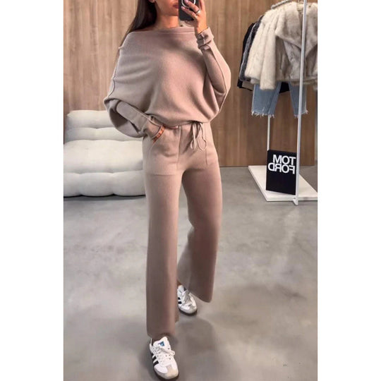 Damen bequeme Loungewear aus weichem Strickmaterial mit weitem Schnitt EB