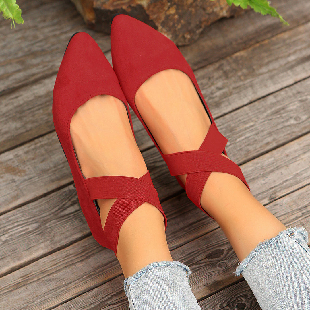 Damen elegante Ballerinas mit breitem elastischem Riemen EB