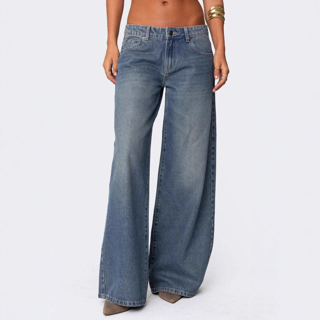 Damen lässige Schlagjeans mit weitem Bein EB