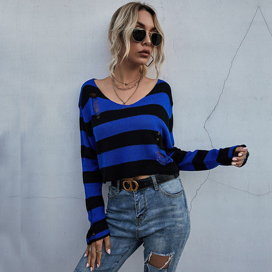 Damen lässiger Streifenpullover im Oversized Schnitt EB