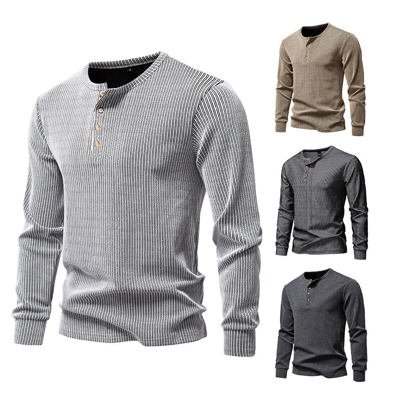 Herren Langarm Henley Shirt mit strukturiertem Streifenmuster EB