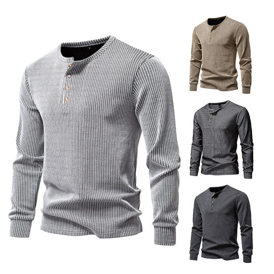 Herren Langarm Henley Shirt mit strukturiertem Streifenmuster EB