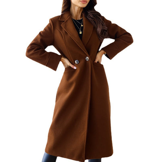 Damen Eleganter Wollmantel mit doppelter Brustknopfleiste und praktischen Taschen EB