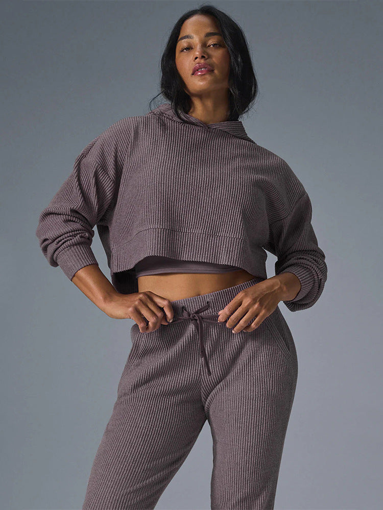 Damen entspanntes Crop-Sweatshirt und bequeme Jogginghose Set EB