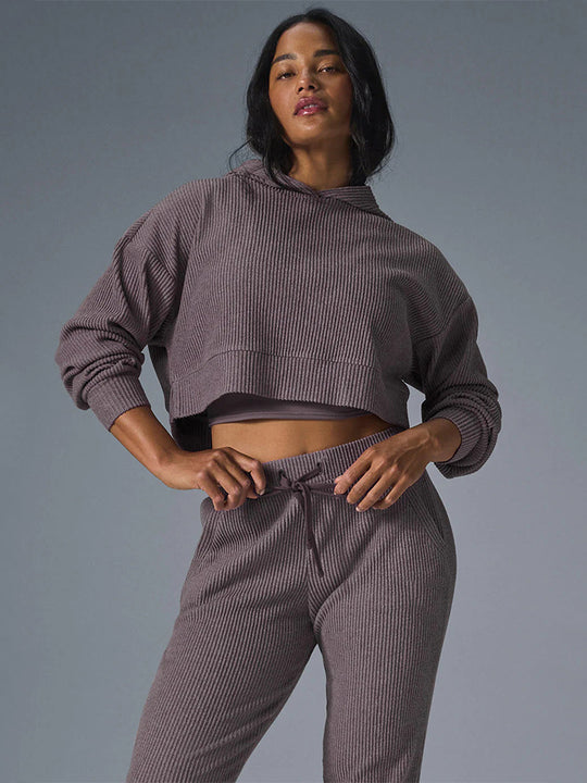 Damen entspanntes Crop-Sweatshirt und bequeme Jogginghose Set EB