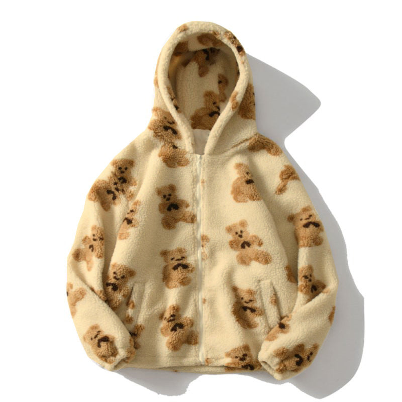 Damen Teddy-Fleecejacke mit Kapuze und großen Taschen EB