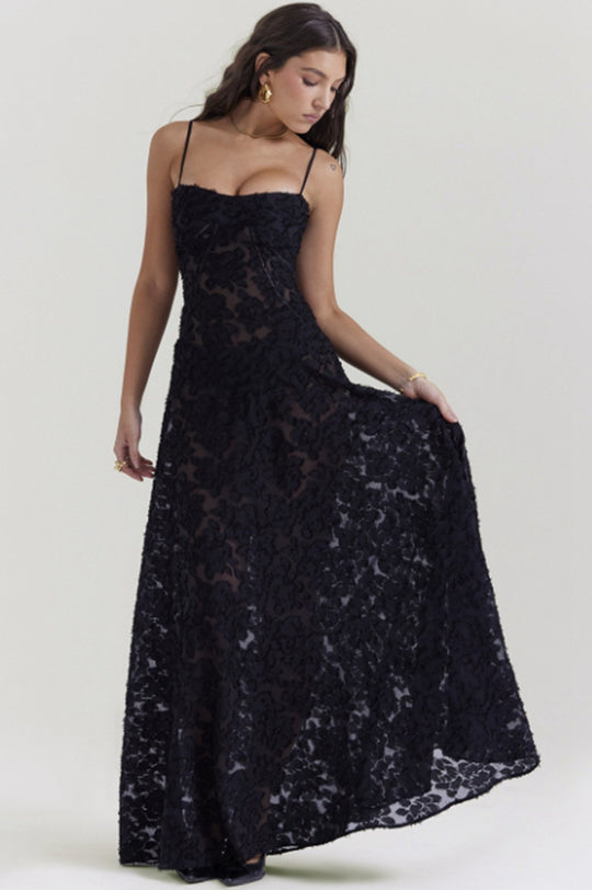 Damen nan figurbetontes Maxikleid mit Miederkonstruktion und Spaghettiträgern EB