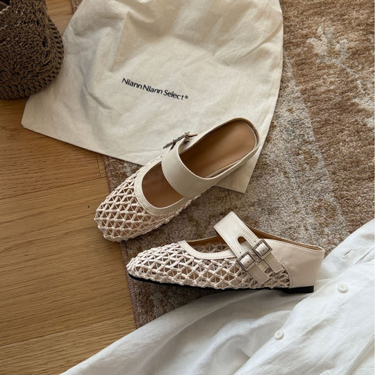 Damen elegante Mary Jane Ballerinas mit modischem Riemchen und hochwertiger Leder-Oberfläche EB