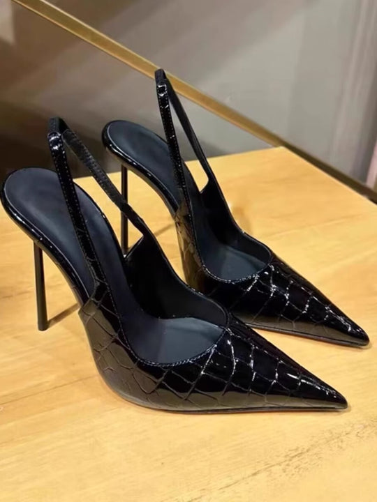 Damen spitze Slingback-Pumps mit glänzender Oberfläche EB
