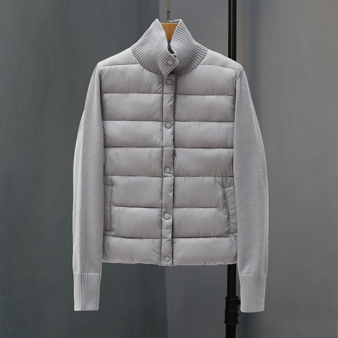 Damen nan gesteppte Hybridjacke mit wattierter Frontpartie, Feinstrickärmeln und hohem Rippenkragen EB