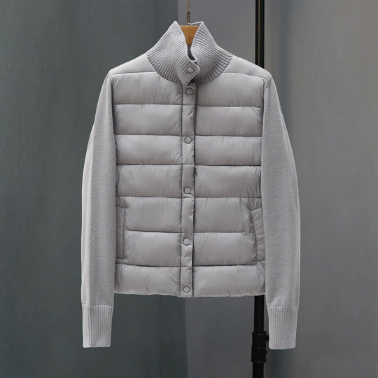 Damen nan gesteppte Hybridjacke mit wattierter Frontpartie, Feinstrickärmeln und hohem Rippenkragen EB