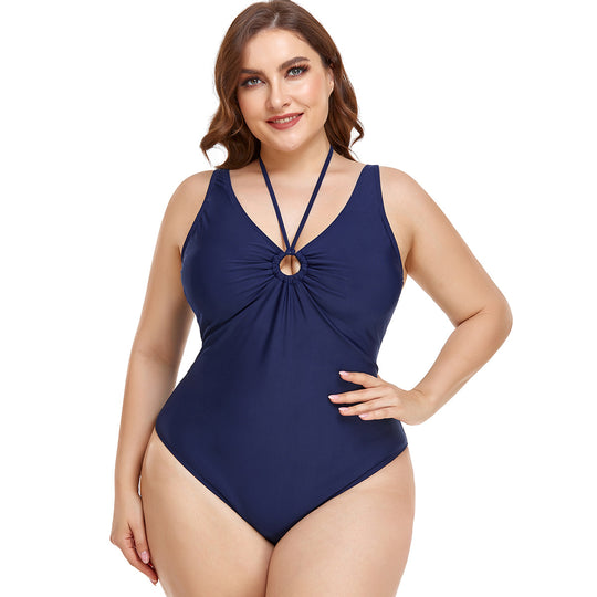 Damen Eleganter Hochgeschnittener Einteiler Badeanzug mit modischem Ringdetail EB