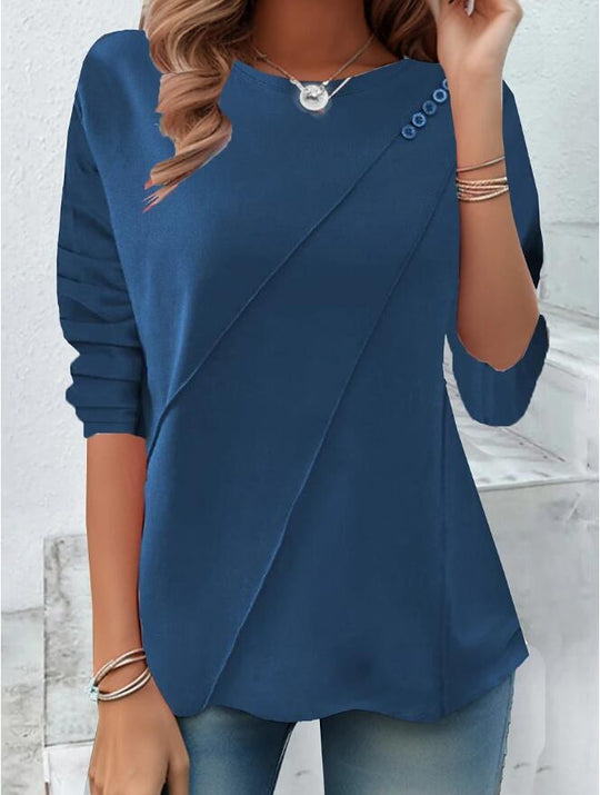 Damen modisches Oberteil mit asymmetrischem Saum und Knopfdetails EB