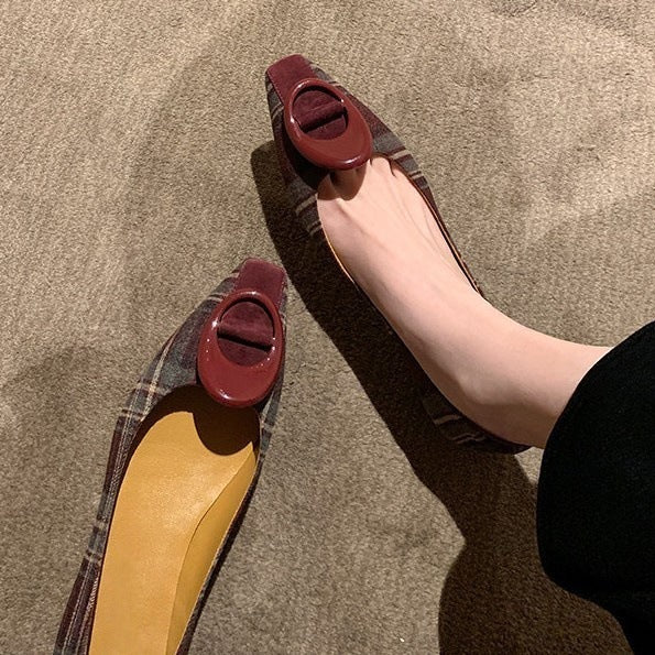 Damen Flache Ballerinas mit modischem Karo-Design und schicker Schnalle EB