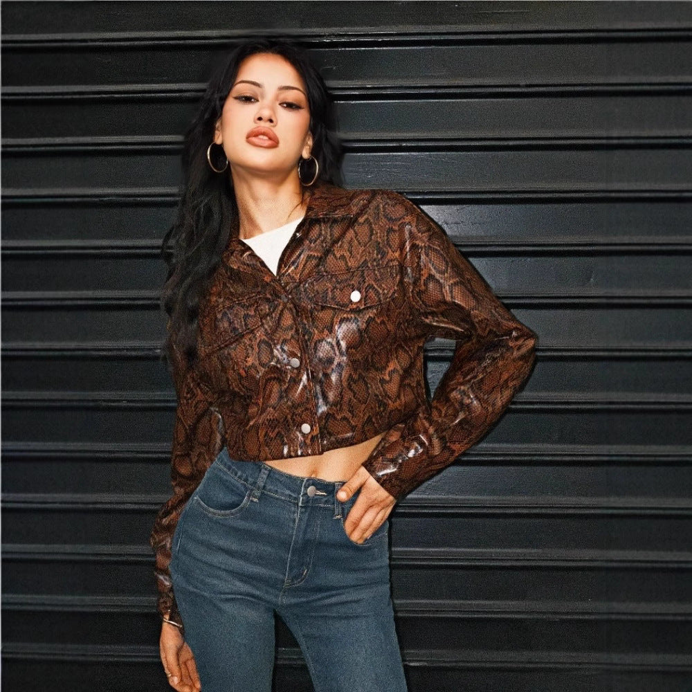 Damen modische kurze Snake-Print Jacke EB