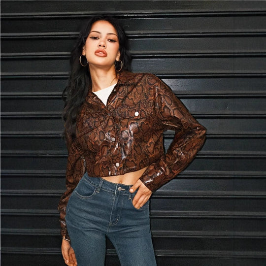 Damen modische kurze Snake-Print Jacke EB