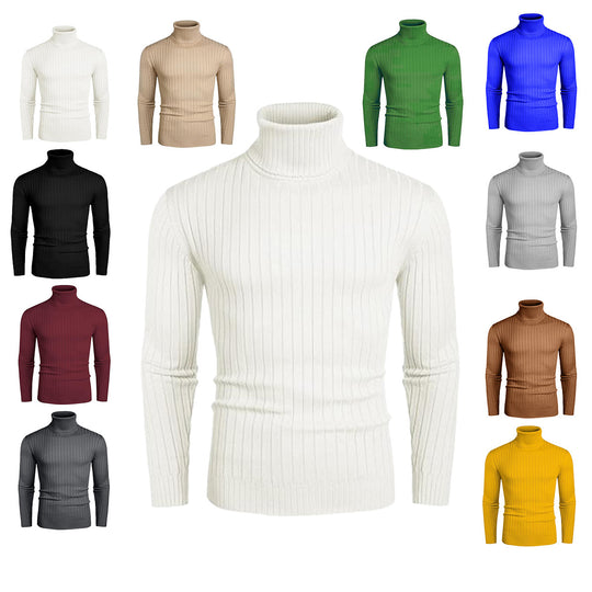 Herren eleganter Rollkragenpullover aus feinem Rippenstrick EB