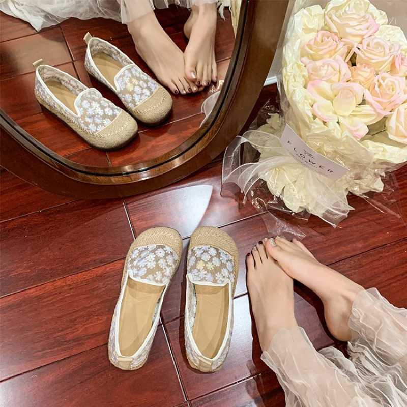 Damen Slip-On Ballerinas mit floraler Transparenz und rutschfester Sohle EB