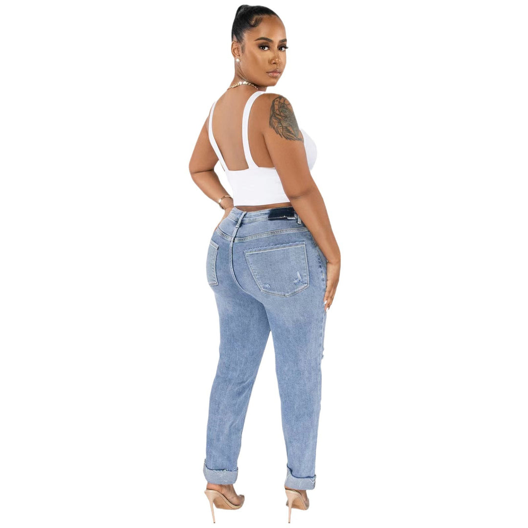 Damen Ripped Boyfriend Jeans mit hohem Bund und lässigem Schnitt EB