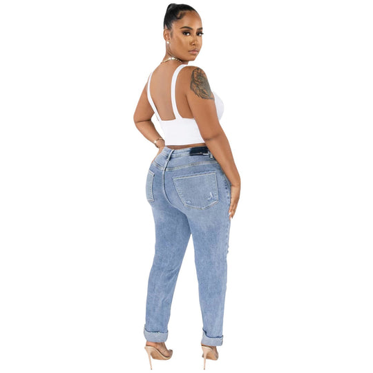 Damen Ripped Boyfriend Jeans mit hohem Bund und lässigem Schnitt EB